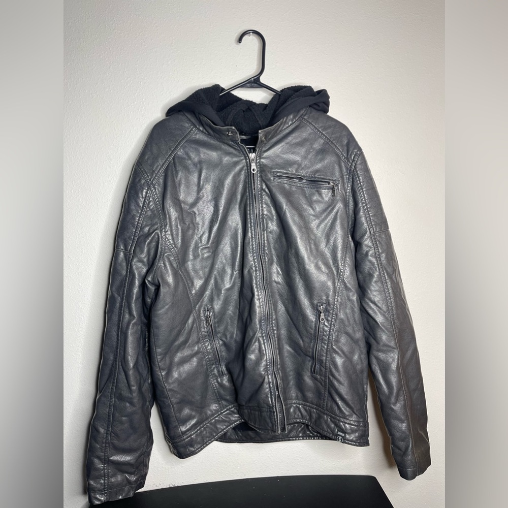 Hooded Vintage Leather (Imitation) Jacket